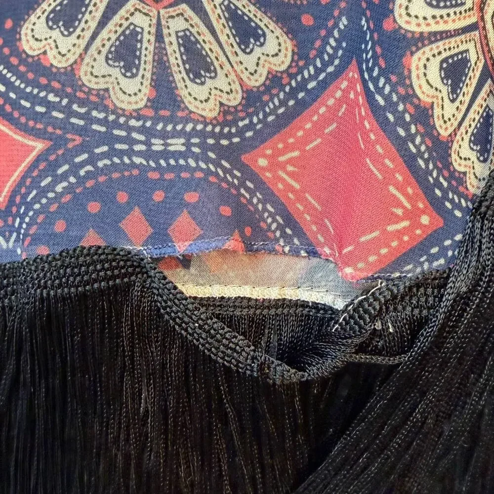 M. Fasis California Blue Fringe Paisley Sheer Shawl Kimono L